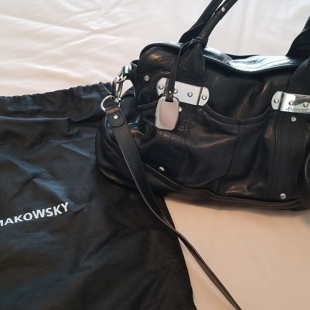 B Makowsky black leather bag